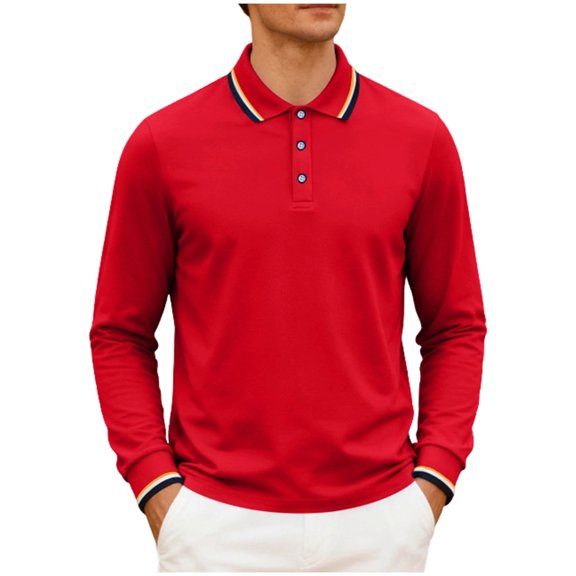 Long Sleeve Shirts for Men, Mens Shirts Dressy Solid Long Sleeve Slim Fit Workout Shirts Trendy Classic 3 Buttons Golf Work T-Shirts