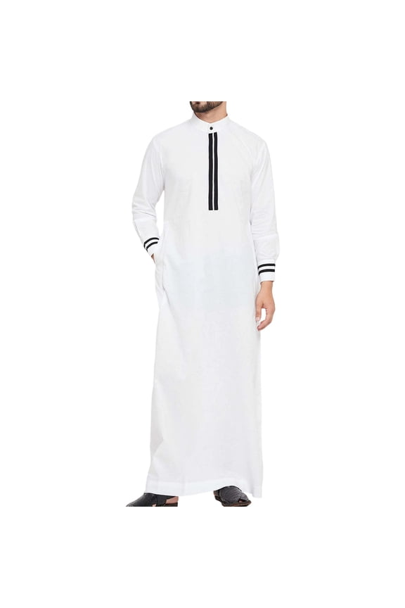Long Sleeve Shirts for Men, Mens Thobe Moroccan Kaftan Muslim Silk Thobe Islamic Clothing Long Gown Muslim Middle East Dresses Dubai Ramadan Clothes