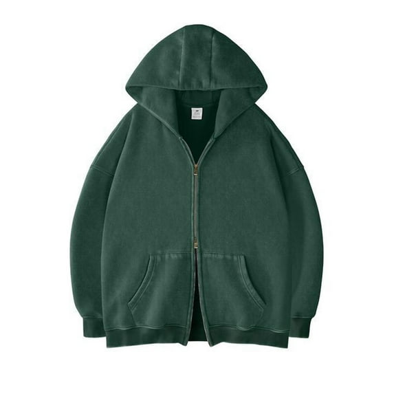 Long Sleeve Shirts for Men Mens Womens Double Zip Up Hoodie Oversized Acid Wash Heavyweight Fleece Cotton Zipper Hoodie Vintage
