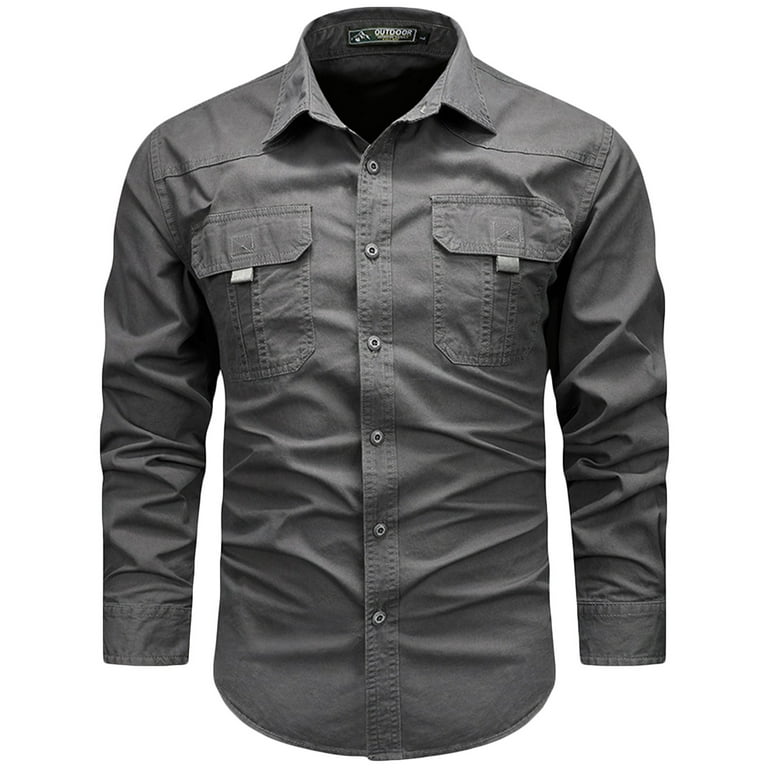 Long Sleeve Shirts for Men Military Button Up Snap Work Shirts