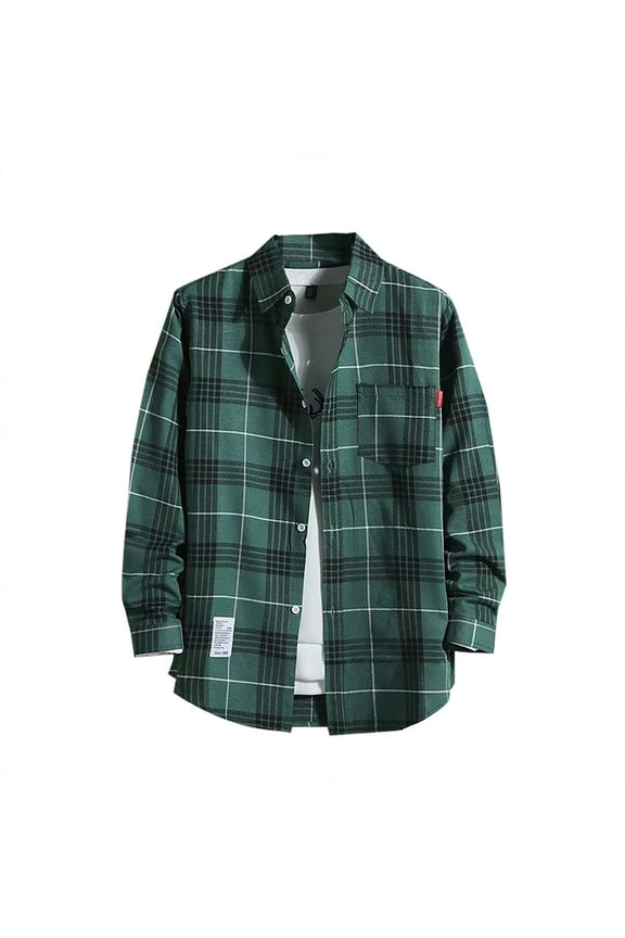 Long Sleeve Shirts for Men Plaid Button Down Flannel Shirt Spring Fall Casual Green M