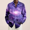 thumbnail image 1 of Long Sleeve Shirts for Men Plus Size Casual Galaxy Print Button Down Lapel Tops Loose Mens Shirts Light Purple S, 1 of 4