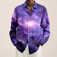 thumbnail image 1 of Long Sleeve Shirts for Men Plus Size Casual Galaxy Print Button Down Lapel Tops Loose Mens Shirts Light Purple XXXXL, 1 of 4