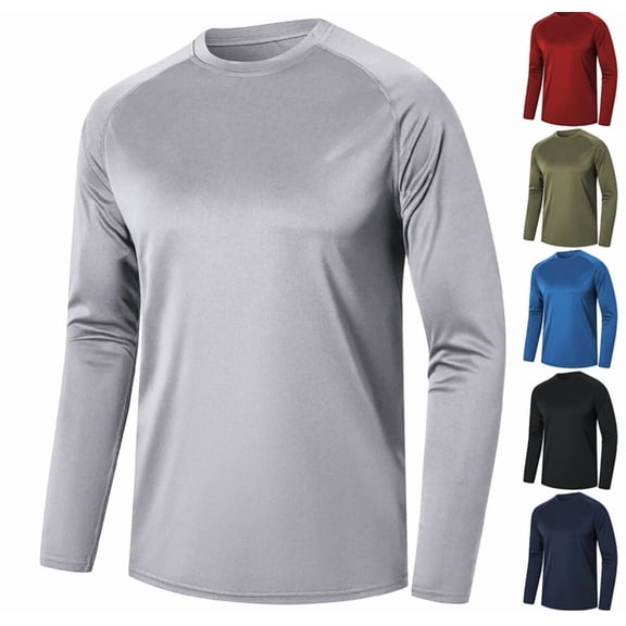 Long Sleeve Shirts for Men - Quick Dry Moisture Wicking UV UPF Sun Protection T-Shirts for Fishing Workout Swim Light Gray 3XL