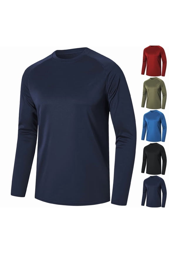 Long Sleeve Shirts for Men - Quick Dry Moisture Wicking UV UPF Sun Protection T-Shirts for Fishing Workout Swim Navy L