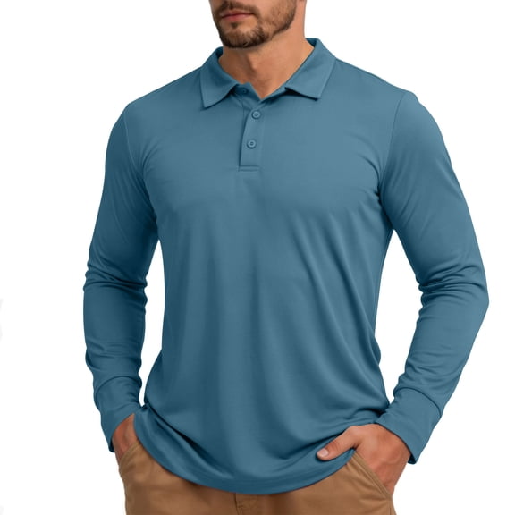 Long Sleeve Shirts for Men Quickly Dry Sun Protection Turndown Collar Buttons Workout Tops Outdoor Solid Color Sun Shirts