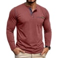 thumbnail image 1 of Long Sleeve Shirts for Men Round Neck Solid Color Button Down Casual Pullover Shirt with Pocket Lightweight Breathable Workout Blouse for Running, 1 of 3