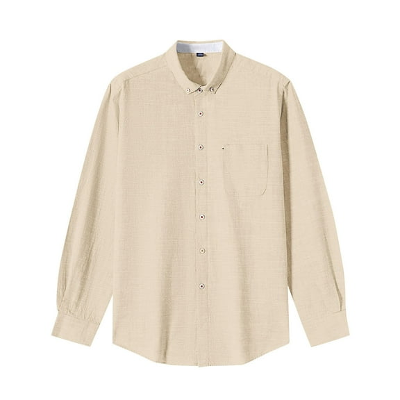 Long Sleeve Shirts for Men Solid Color Button Shirt Breathable Casual Turn Down Collar Shirt Beige XXL