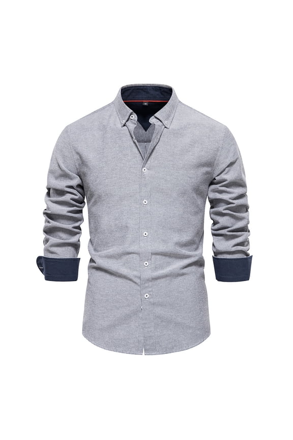 Long Sleeve Shirts for Men Solid Color Versatile Shirt Regular Fit Stand Collar Casual Button Up Top Grey XL