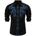 thumbnail image 1 of Long Sleeve Shirts for Men Solid Western Cowboy Embroidered Shirt Slim Fit Casual Button Shirt Blue L, 1 of 5