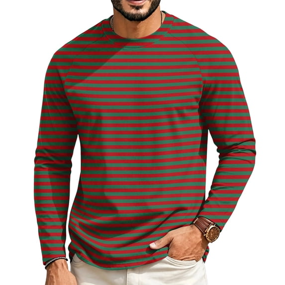 Long Sleeve Shirts for Men Striped Crew Neck Casual T-Shirt Raglan Casual Vintage Shirts, 4XL