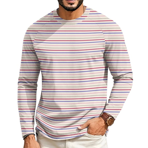Long Sleeve Shirts for Men Striped Crew Neck Casual T-Shirt Raglan Casual Vintage Shirts, S