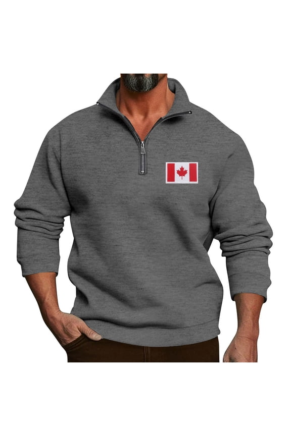 Long Sleeve Shirts for Men, Stylish Canada Flag Stand Collar Sweatshirt for Men Loose Half Zip Long Sleeve Versatile Workout Casual Pullovers