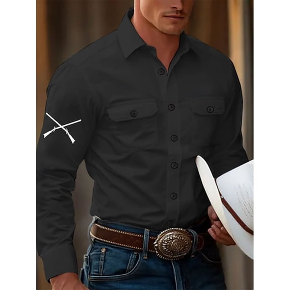 Long Sleeve Shirts for Men Vintage Western Blouse Jacket Men Button Down Casual Shirts Springs Fall Tops Black L