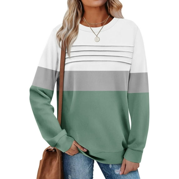 Long Sleeve Shirts for Women 2025 Crew Neck Casual Womens Fall Tops Loose Fit Tunic Tops 04-Light Green XL