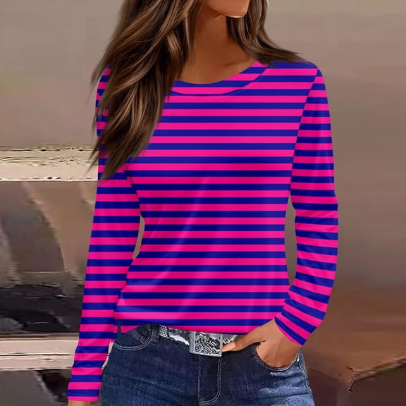 Long Sleeve Shirts for Women 2025 Crew Neck Ladies Tops Loose Fit Tunic Casual TeeDark Purple S
