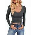 thumbnail image 1 of Long Sleeve Shirts for Women 2025 Fall Fashion V Neck Basics Crop Tops Slim Fitted Y2K Tops Outfits Clothes Grey S, 1 of 8
