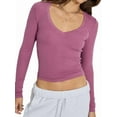 thumbnail image 1 of Long Sleeve Shirts for Women 2025 Fall Fashion V Neck Basics Crop Tops Slim Fitted Y2K Tops Outfits Light  S, 1 of 6