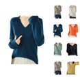 thumbnail image 1 of Long Sleeve Shirts for Women 2026 Fall Winter V Neck Ribbed Plain Knitted Sweater Blouse Undershirt, 1 of 4