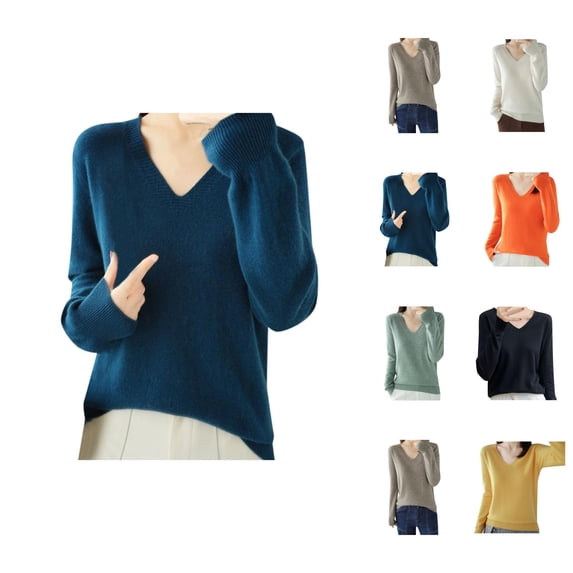 Long Sleeve Shirts for Women 2026 Fall Winter V Neck Ribbed Plain Knitted Sweater Blouse Undershirt