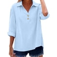thumbnail image 1 of Long Sleeve Shirts for Women 2026 Loose Fit V Neck Button Down Linen Tops Cute Solid Summer Beach Tee Shirts, 1 of 6