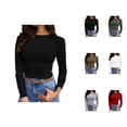 thumbnail image 1 of Long Sleeve Shirts for Women 2026 Spring Basic Undershirt Ribbed Crewneck Slim Fit Plain Blouse, 1 of 5