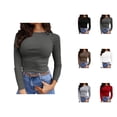 thumbnail image 1 of Long Sleeve Shirts for Women 2026 Spring Basic Undershirt Ribbed Crewneck Slim Fit Plain Blouse, 1 of 3