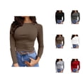 thumbnail image 1 of Long Sleeve Shirts for Women 2026 Spring Basic Undershirt Ribbed Crewneck Slim Fit Plain Blouse, 1 of 5