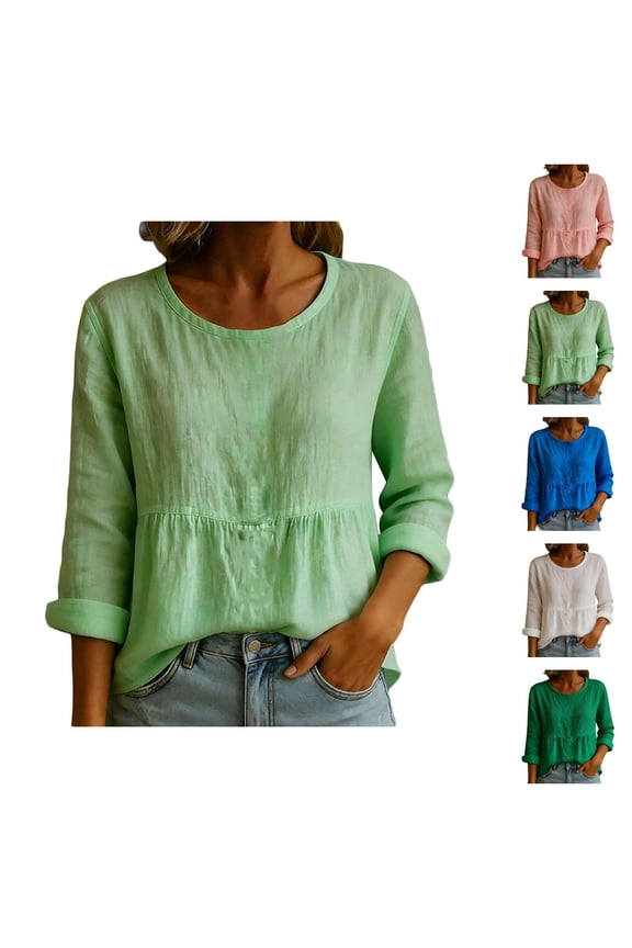 Long Sleeve Shirts for Women 2026 Spring Boho Peasant Blouses Lightweight Scoop Neck Shirt Womens Tops
