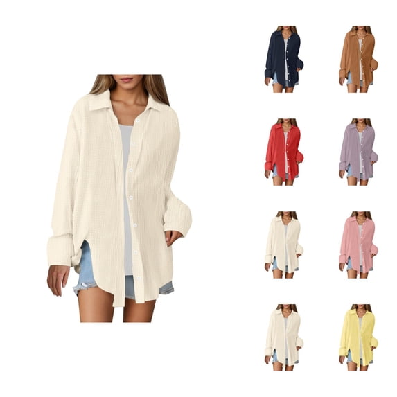 Long Sleeve Shirts for Women 2026 Spring Button Down Lapel Collar Oversized Dressy Casual Office Work Blouse Womens Tops