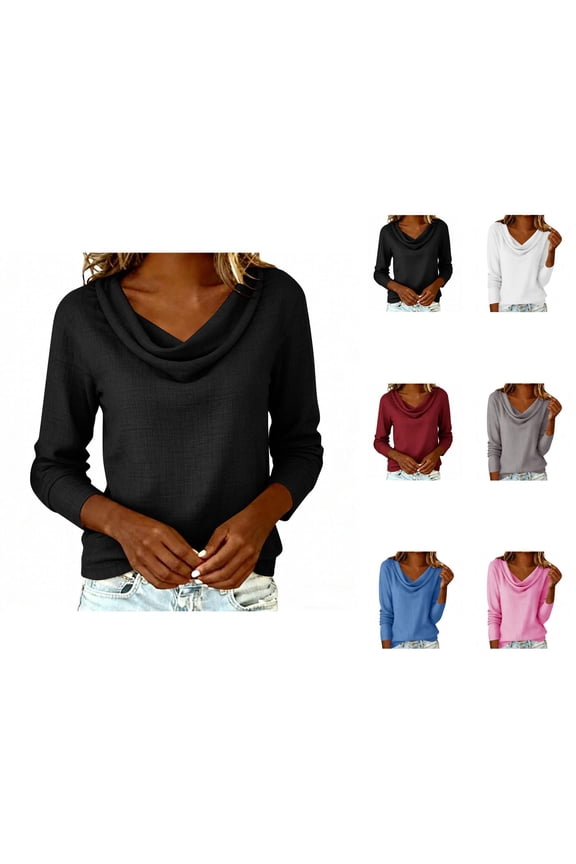 Long Sleeve Shirts for Women 2026 Spring Cotton Linen Cowl Neck Elegant Relaxed Fit Dressy Casual Blouse Womens Tops