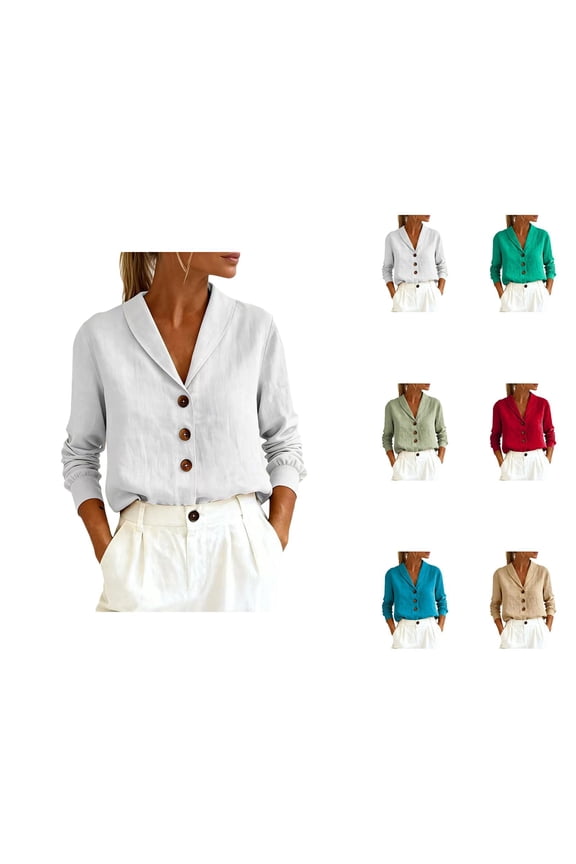 Long Sleeve Shirts for Women 2026 Spring Cotton Linen Peter Pan Collar Button Loose Office Work Blouse Womens Tops