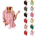thumbnail image 1 of Long Sleeve Shirts for Women 2026 Spring Cotton Linen Roll Up Sleeve Button Down Collared Dressy Casual Office Work Blouse, 1 of 5
