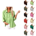 thumbnail image 1 of Long Sleeve Shirts for Women 2026 Spring Cotton Linen Roll Up Sleeve Button Down Collared Dressy Casual Office Work Blouse, 1 of 5