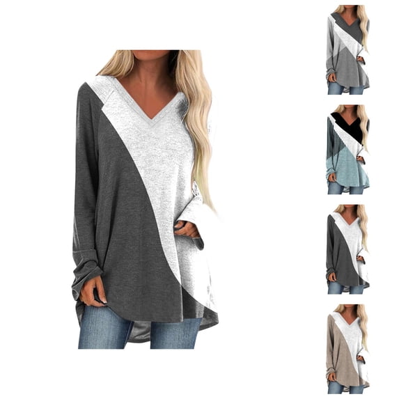 Long Sleeve Shirts for Women 2026 Spring Fall Casual Geometric Printed V Neck Oversized Shirt Tunic Blouse