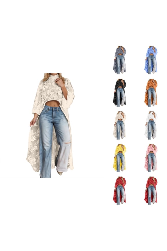 Long Sleeve Shirts for Women 2026 Spring Floral Lace See through Turtleneck High Low Asymmetrical Hem Long Blouse