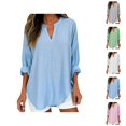 thumbnail image 1 of Long Sleeve Shirts for Women 2026 Spring Linen Lightweight Casual V Neck Oversized Blouse Office Work Tops, 1 of 6