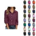 thumbnail image 1 of Long Sleeve Shirts for Women 2026 Spring Linen Roll Up Sleeve Button Lapel Collar Dressy Casual Office Work Blouse Tops, 1 of 8