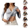 thumbnail image 1 of Long Sleeve Shirts for Women 2026 Spring Modal V Neck Undershirt with Build-in Wireless Bra Padded Blouse Top, 1 of 6
