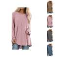 thumbnail image 1 of Long Sleeve Shirts for Women 2026 Spring Plus Size Plain Crewneck Oversized Tshirt Blouse Tunic Tops, 1 of 7