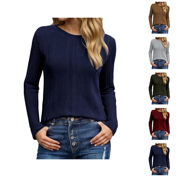 Long Sleeve Shirts for Women 2026 Spring Ribbed Crewneck Casual Basic Plain Tshirt Blouse Undershirt