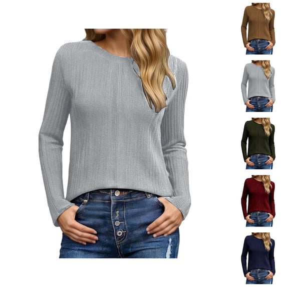 Long Sleeve Shirts for Women 2026 Spring Ribbed Crewneck Casual Basic Plain Tshirt Blouse Undershirt