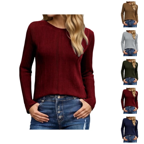 Long Sleeve Shirts for Women 2026 Spring Ribbed Crewneck Casual Basic Plain Tshirt Blouse Undershirt