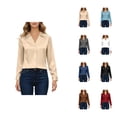 thumbnail image 1 of Long Sleeve Shirts for Women 2026 Spring Satin Button Down V Neck Lapel Collar Dressy Casual Office Work Blouse Tops, 1 of 7