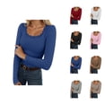 thumbnail image 1 of Long Sleeve Shirts for Women 2026 Spring Square Neck Lace Neckline Ribbed Slim Fit Blouse Undershirt, 1 of 5