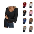 thumbnail image 1 of Long Sleeve Shirts for Women 2026 Spring Square Neck Lace Neckline Ribbed Slim Fit Blouse Undershirt, 1 of 6