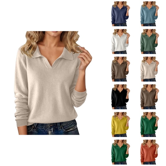 Long Sleeve Shirts for Women 2026 Spring V Neck Lapel Collar Dressy Casual Office Work Blouse Womens Tops
