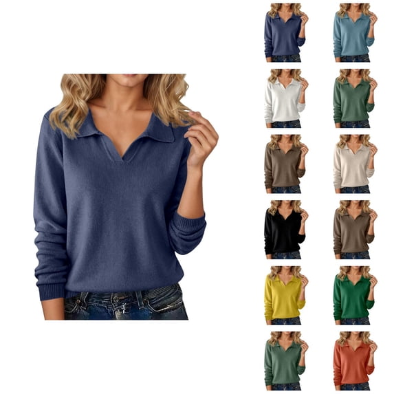 Long Sleeve Shirts for Women 2026 Spring V Neck Lapel Collar Dressy Casual Office Work Blouse Womens Tops