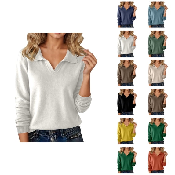 Long Sleeve Shirts for Women 2026 Spring V Neck Lapel Collar Dressy Casual Office Work Blouse Womens Tops