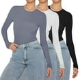 thumbnail image 1 of Long Sleeve Shirts for Women 3 Piece Fashion Casual Round Neck Basic Tee Set with Curved Hem Basic Shirts Tops, 1 of 3